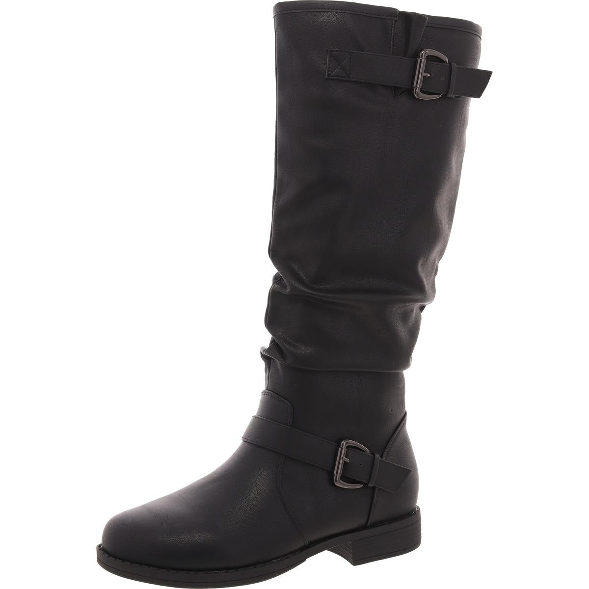 Buckle Faux Leather Knee-High Boots
