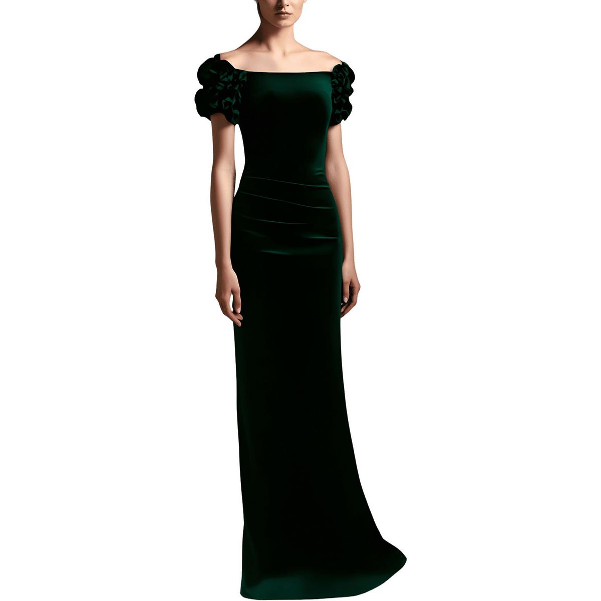 Ruffled Velvet Evening Dress