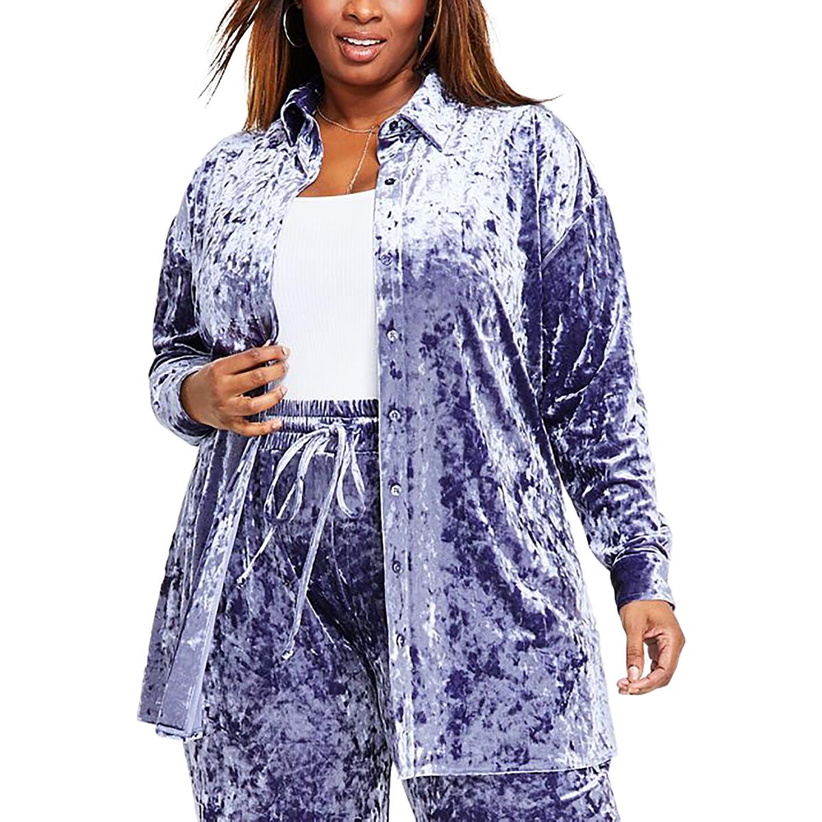 Plus Velvet Button-Down Top