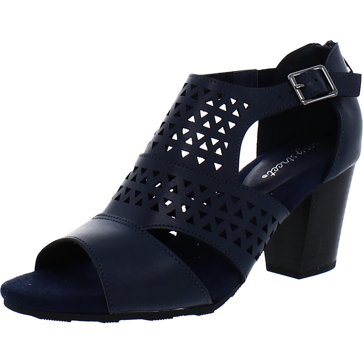 Adara Faux Leather Laser Cut Block Heels