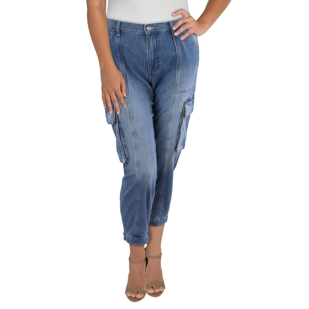 Plus Medium Wash Casual Cargo Jeans