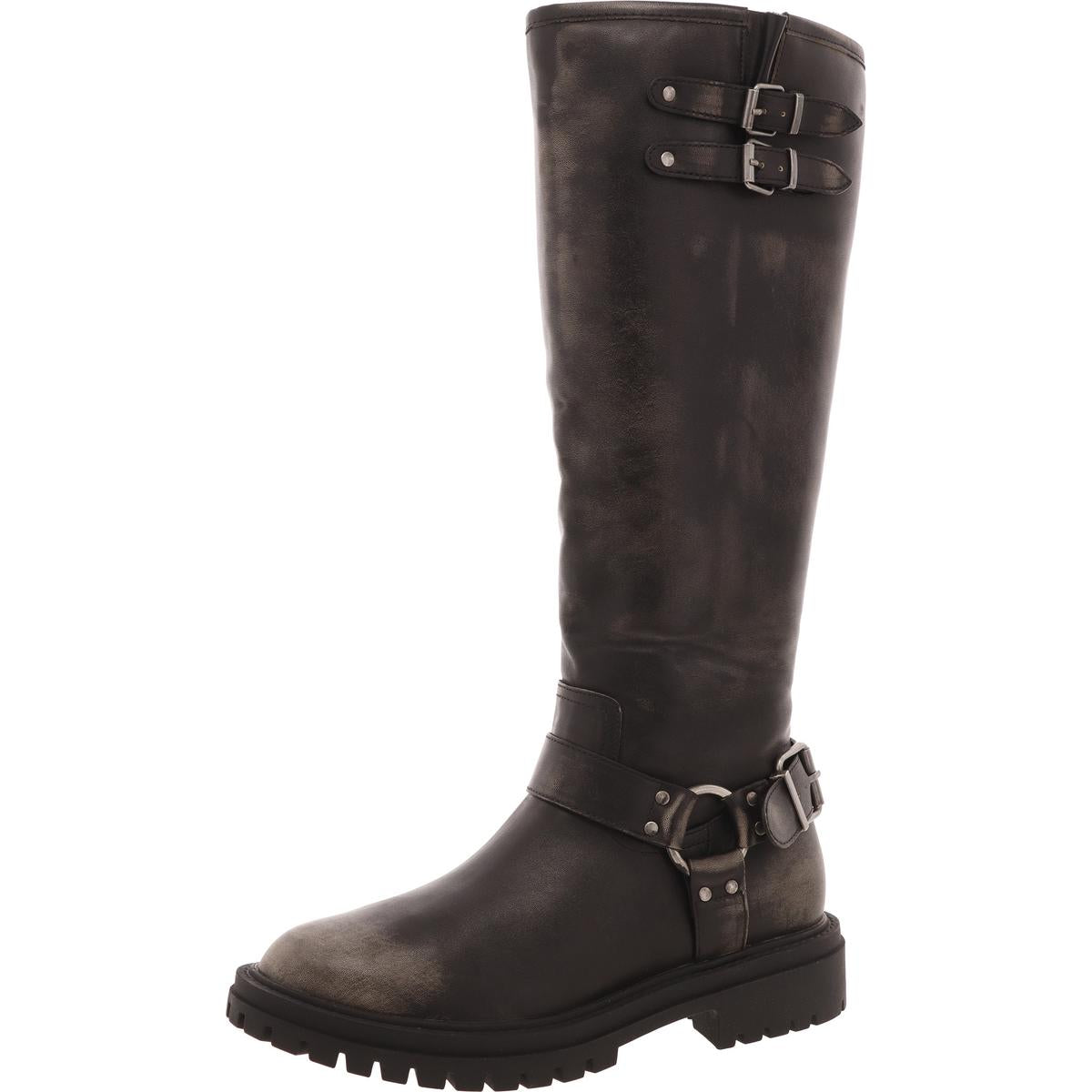 MH240803 Zipper Faux Leather Motorcycle Boots