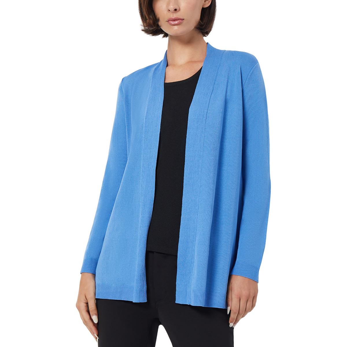 Petites Open Front Ribbed Trim Cardigan Sweater