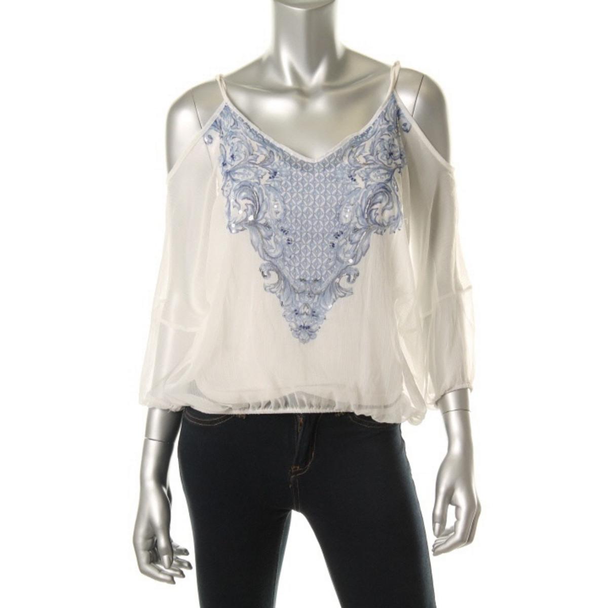 Petites Sheer Beaded Blouse