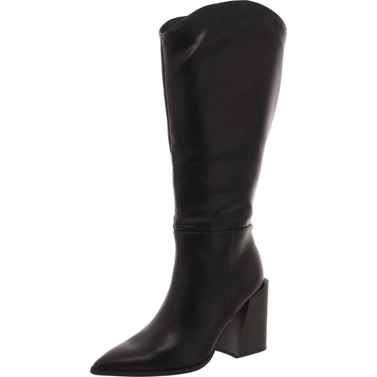 Tati Block Heel Faux Leather Knee-High Boots
