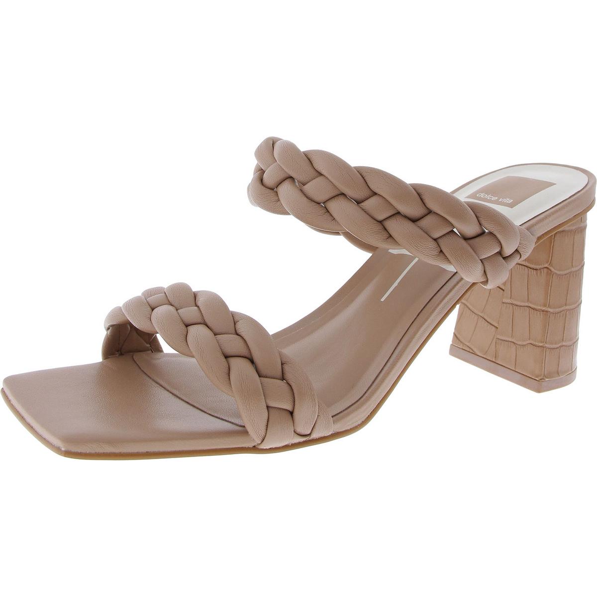 Woven Faux Leather Block Heel