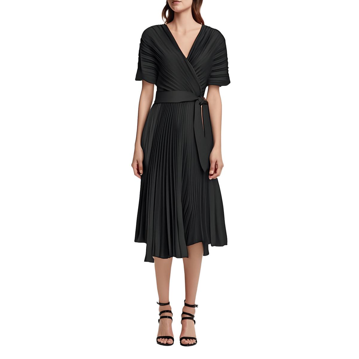 V-Neck Solid Midi Dress